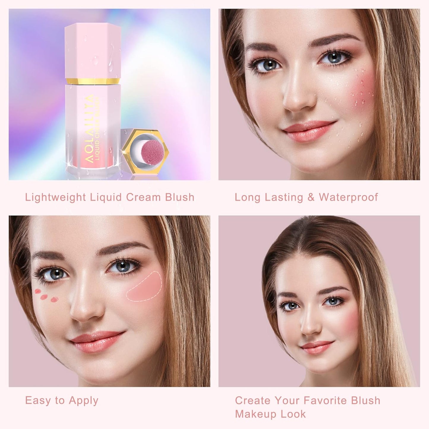 Liquid Blush Makeup,Soft Cream Blush for Cheeks, High-Pigmented, Long-Wearing, Waterproof, Natural Glossy, Skin Tint Blush Stick Face Makeup for Women and Girls(Float On)