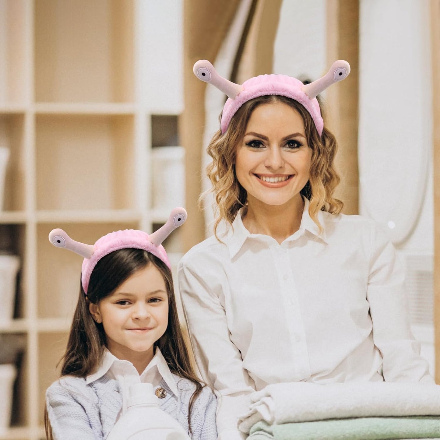 Pink Snail Headband for Face Washing Skincare Makeup Spa Yoga Sports - Cute Elastic Reusable Soft Flannel Material for Women Girls