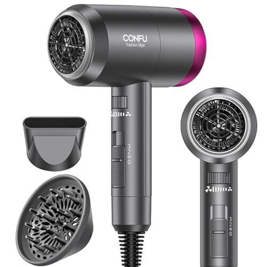 Ionic Blow Dryer 1600W, Portable Lightweight Fast Drying Negative Ion Black