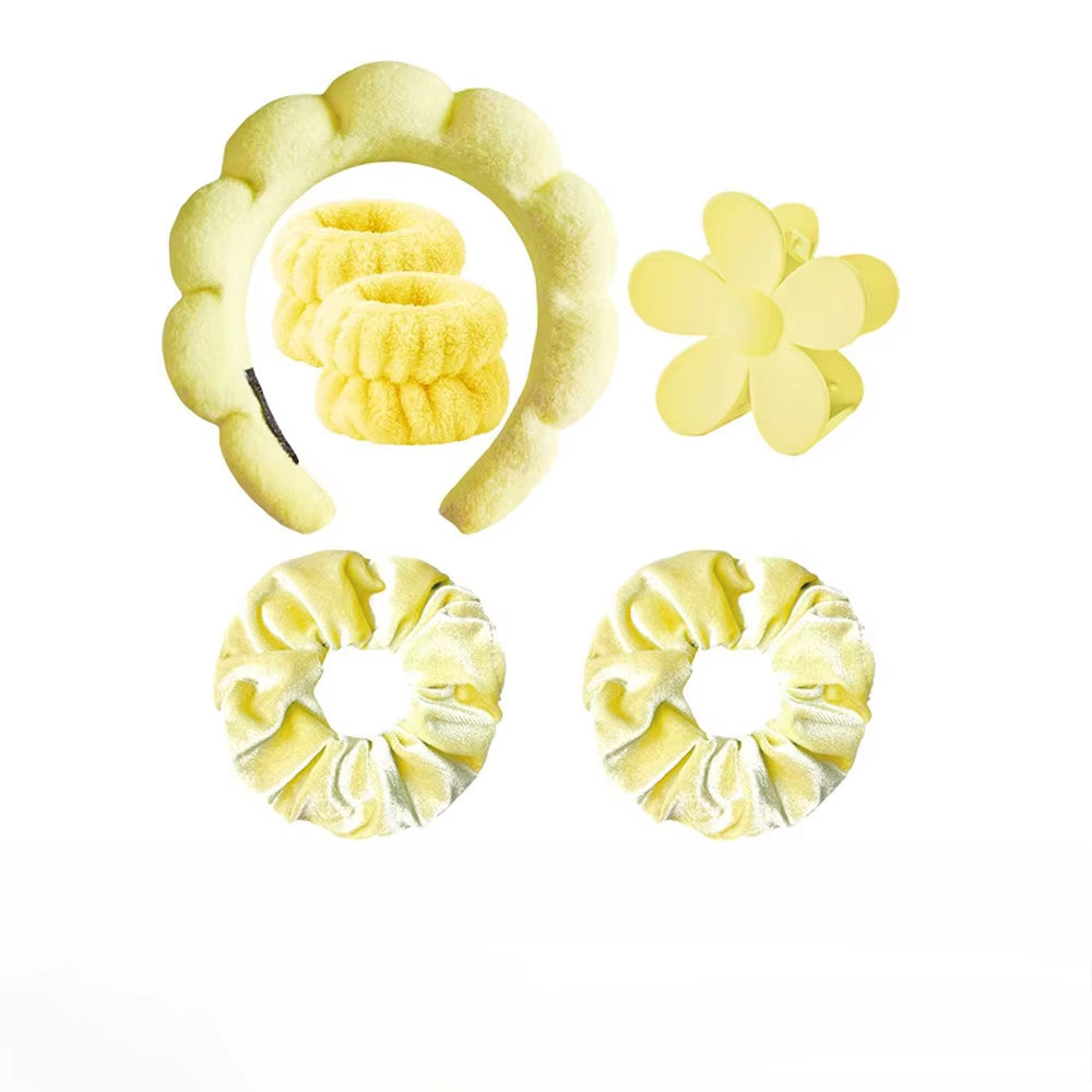 6Pcs/Set Women'S SPA Hairband Set Headband Hair Hoop Claw Clip Velvet Hair Hoop Wristband for Washing Face Skincare Makeup Wear