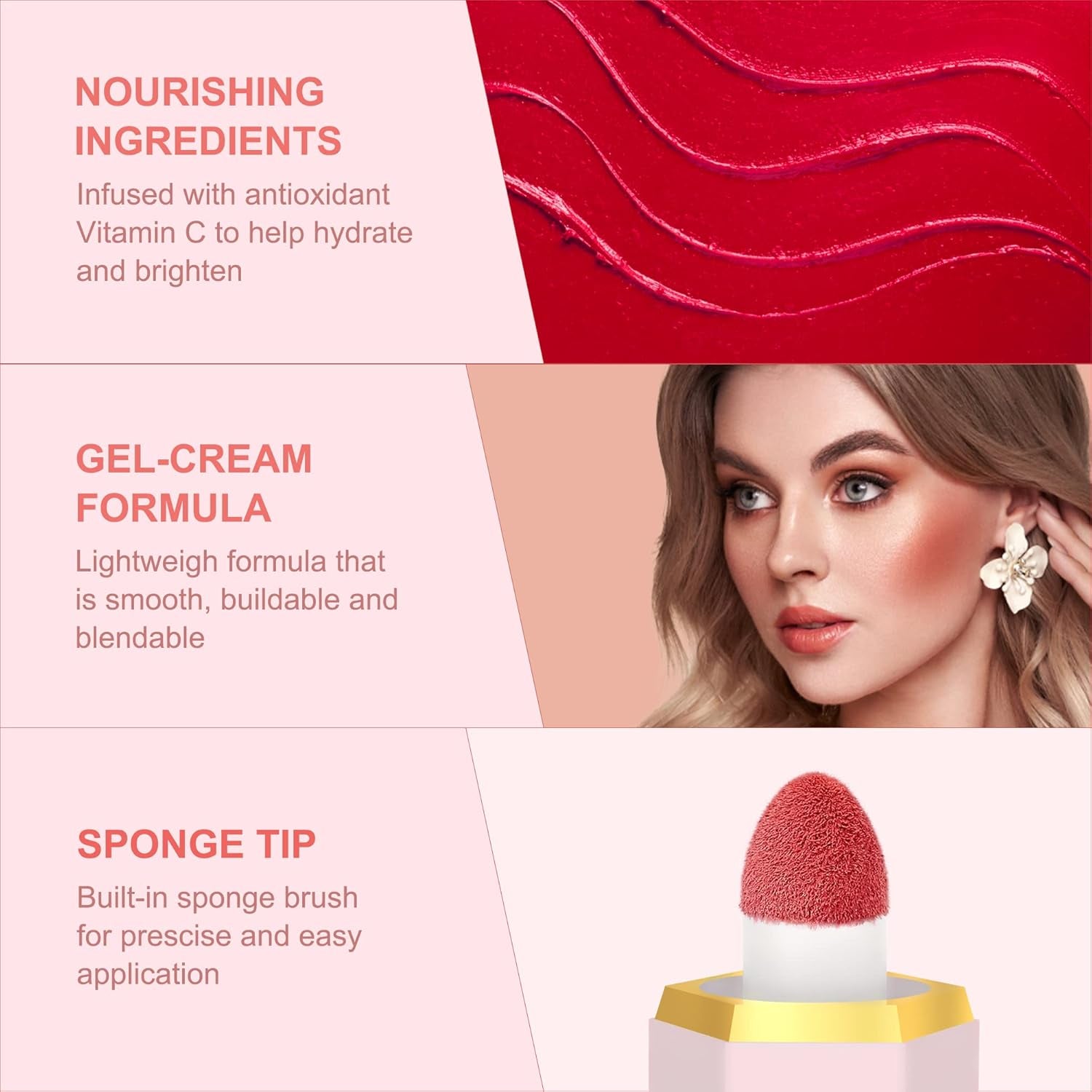 Liquid Blush Makeup,Soft Cream Blush for Cheeks, High-Pigmented, Long-Wearing, Waterproof, Natural Glossy, Skin Tint Blush Stick Face Makeup for Women and Girls(Float On)