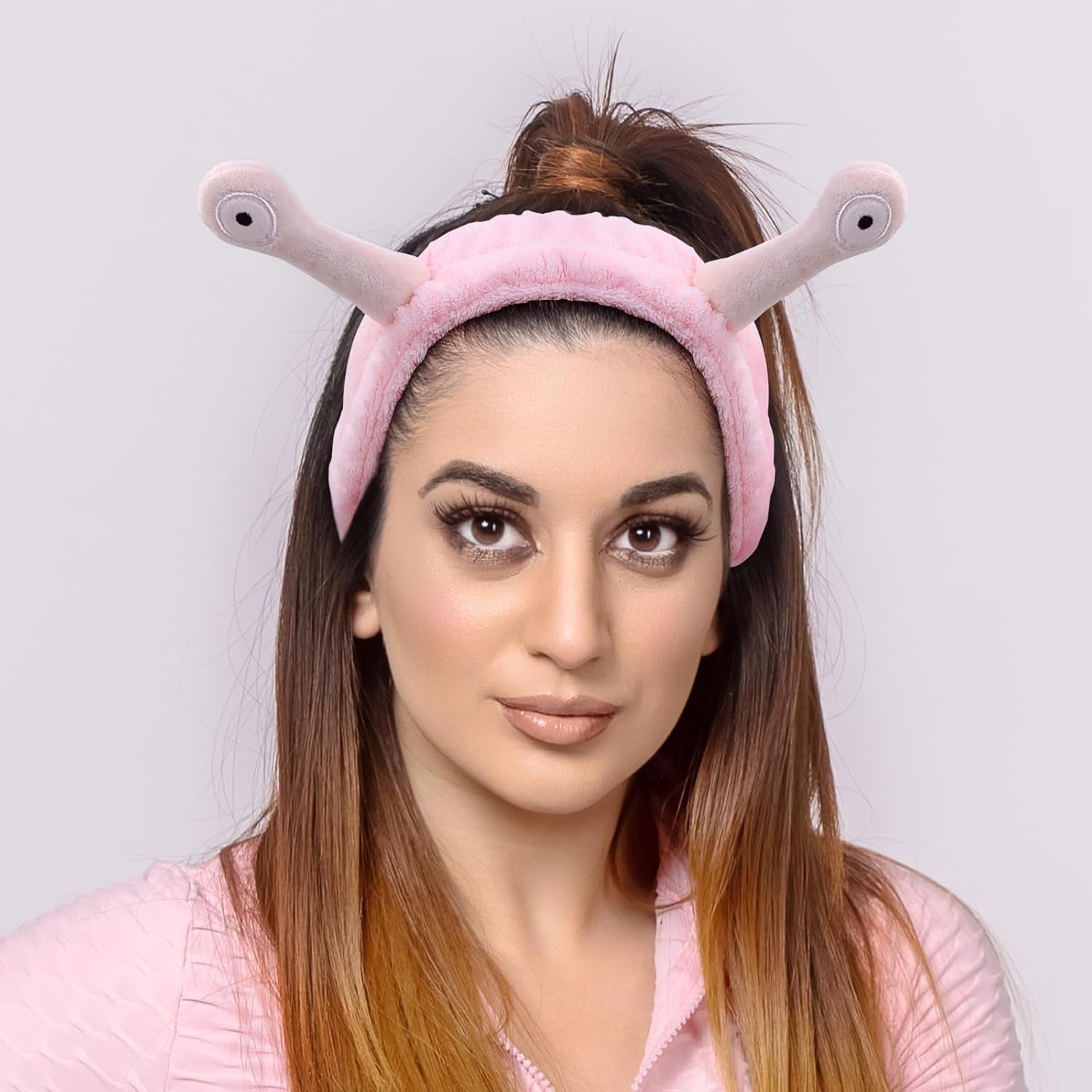 Pink Snail Headband for Face Washing Skincare Makeup Spa Yoga Sports - Cute Elastic Reusable Soft Flannel Material for Women Girls