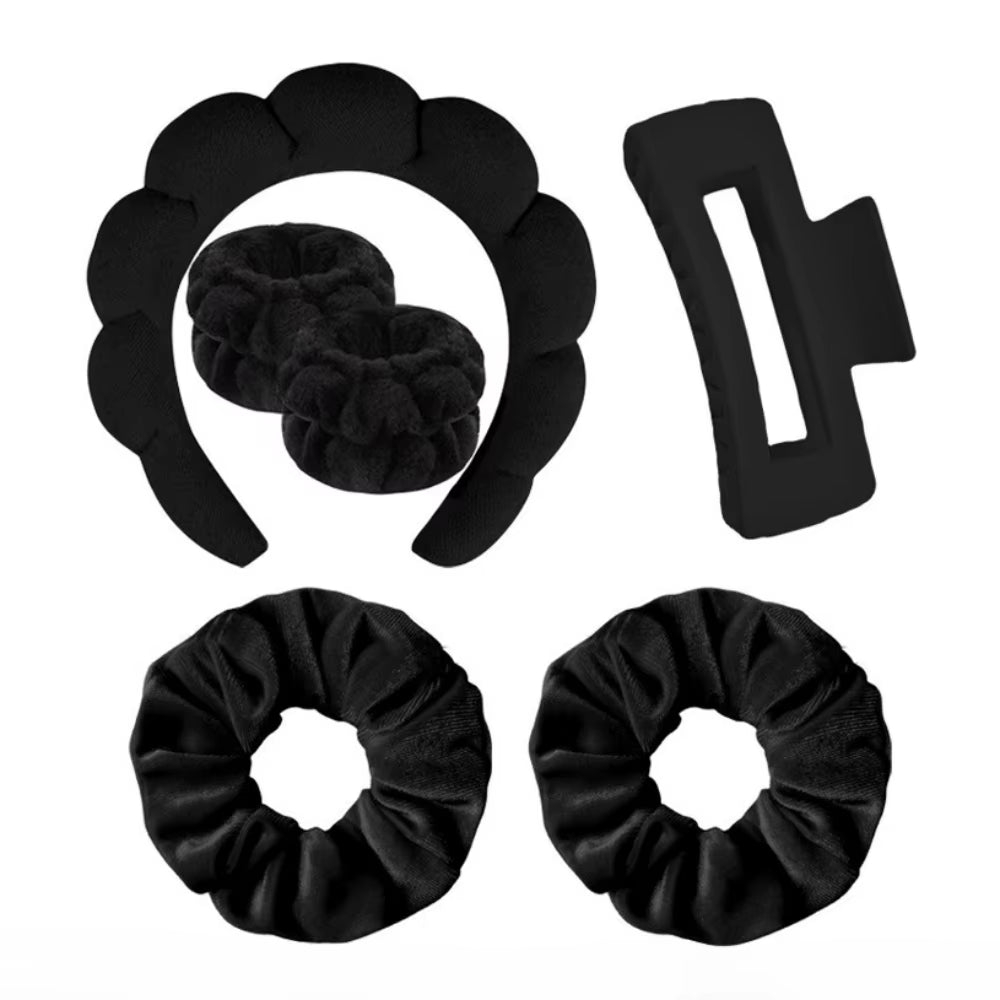 6Pcs/Set Women'S SPA Hairband Set Headband Hair Hoop Claw Clip Velvet Hair Hoop Wristband for Washing Face Skincare Makeup Wear