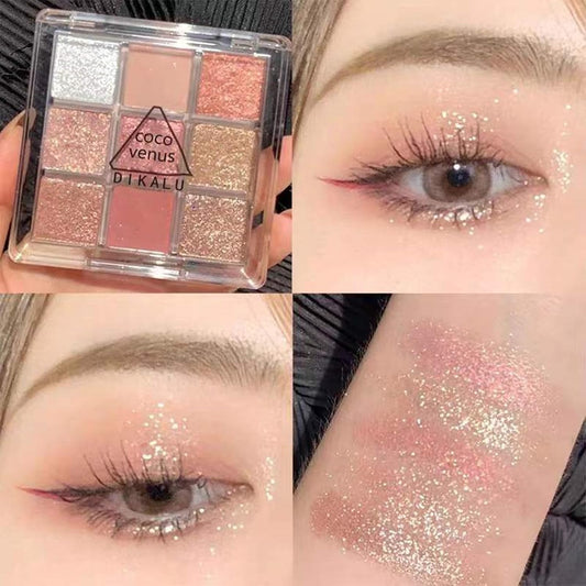 9 Colors Eyeshadow Palette,Glitter&Shimmer Eyeshadow Korean Makeup,Long Lasting Blendable Shades Eye Shadow Make Up,01