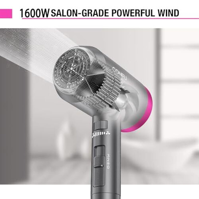 Ionic Blow Dryer 1600W, Portable Lightweight Fast Drying Negative Ion Black