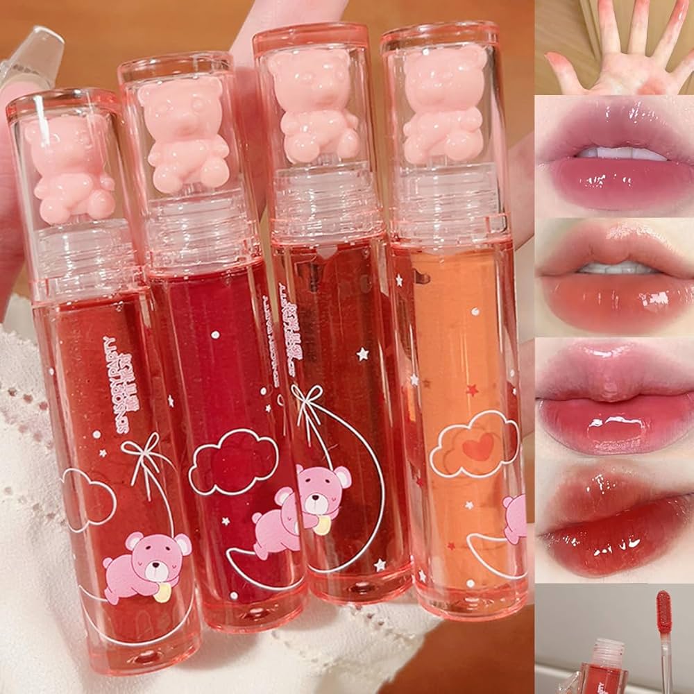 Crystal Jelly Bear Lip Gloss – Glossy, Hydrating, Waterproof Lip Glaze