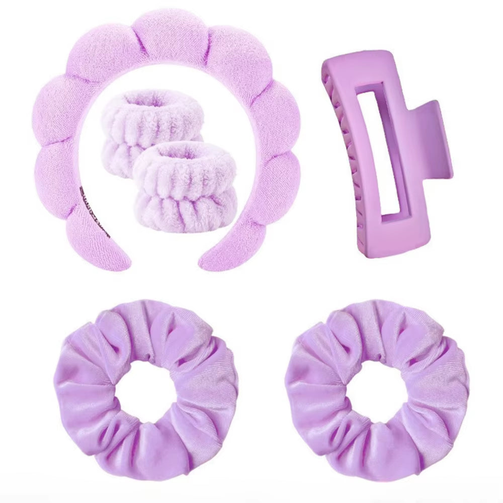6Pcs/Set Women'S SPA Hairband Set Headband Hair Hoop Claw Clip Velvet Hair Hoop Wristband for Washing Face Skincare Makeup Wear