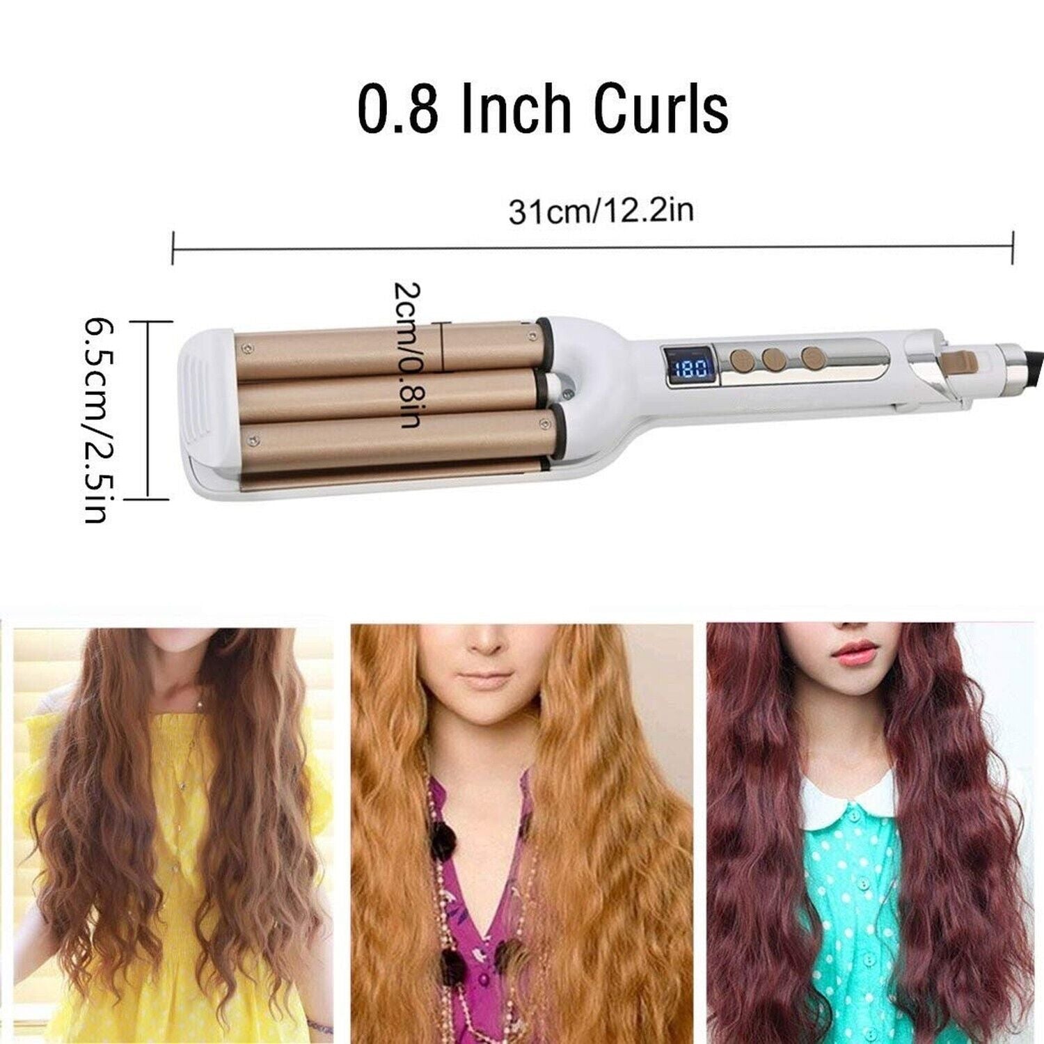 Crimper Hair Iron, Ceramic Hair Crimper Hair Waver 3 Barrel Curling Iron 0.6 ...