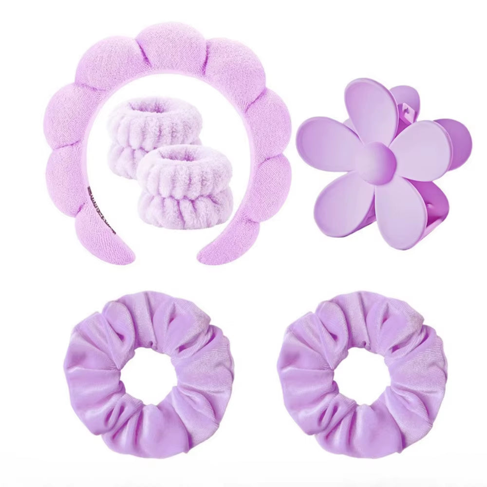6Pcs/Set Women'S SPA Hairband Set Headband Hair Hoop Claw Clip Velvet Hair Hoop Wristband for Washing Face Skincare Makeup Wear