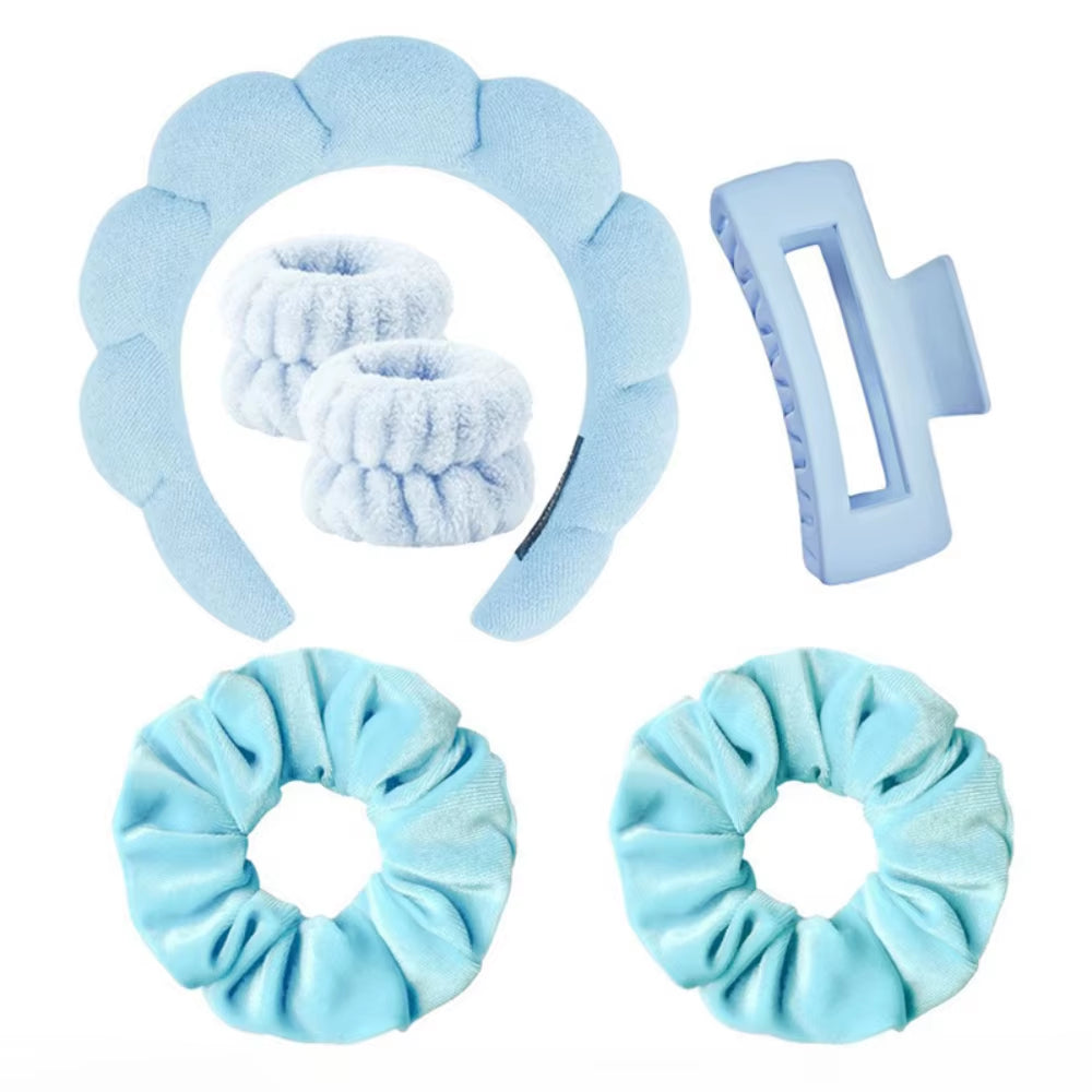 6Pcs/Set Women'S SPA Hairband Set Headband Hair Hoop Claw Clip Velvet Hair Hoop Wristband for Washing Face Skincare Makeup Wear