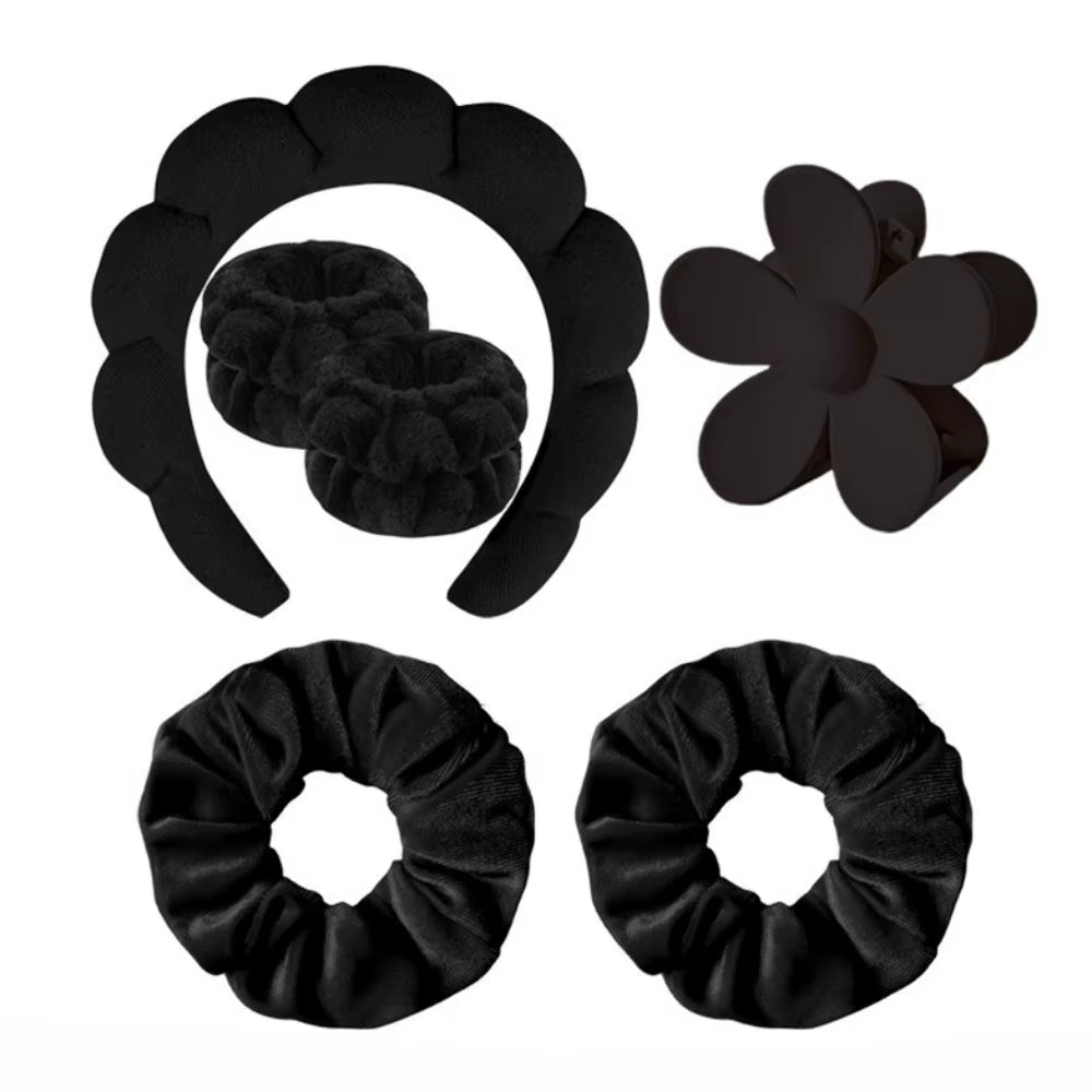 6Pcs/Set Women'S SPA Hairband Set Headband Hair Hoop Claw Clip Velvet Hair Hoop Wristband for Washing Face Skincare Makeup Wear