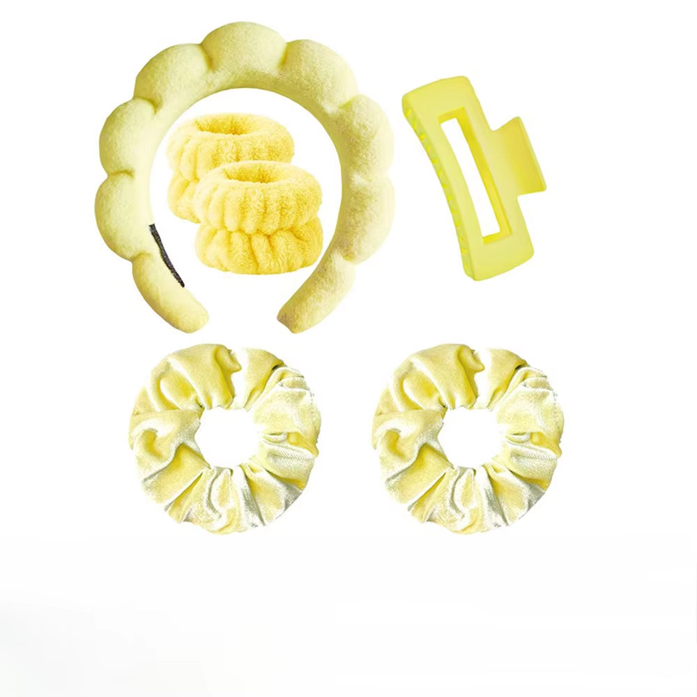 6Pcs/Set Women'S SPA Hairband Set Headband Hair Hoop Claw Clip Velvet Hair Hoop Wristband for Washing Face Skincare Makeup Wear